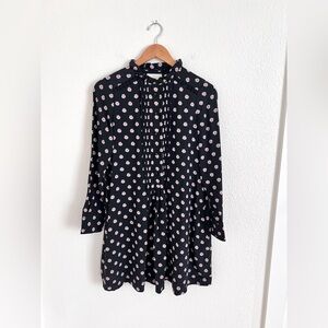 KATE SPADE black + pink floral silk ruffle shift dress / size XS